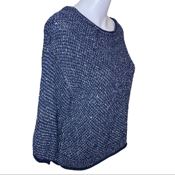 Free People Navy Blue Tweed Boucle Pullover Sweater Cropped Small - Picture 4 of 6